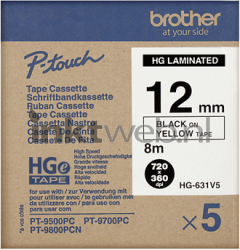 Brother  HGE-631V5 zwart op geel breedte 10 mm Front box