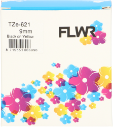 FLWR Brother  TZE-621 zwart op geel breedte 9 mm Front box