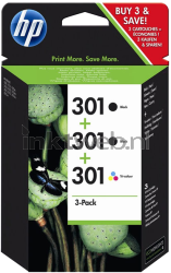 HP 301 3-Pack zwart en kleur Front box