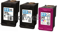 HP 301 3-Pack (Opruiming 3 x 1-pack los) zwart en kleur