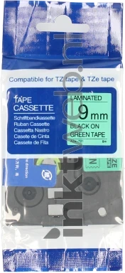 Huismerk Brother TZE-721 zwart op groen breedte 9 mm