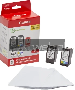 Canon PG-545XL / CL-546XL multipack met fotopapier zwart en kleur Combined box and product