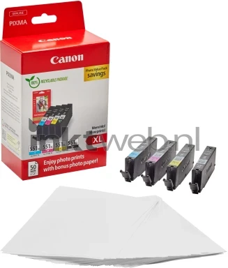 Canon CLI-551XL Multipack met fotopapier zwart en kleur Combined box and product