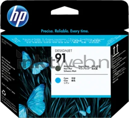 HP 91 printkop mat zwart en cyaan Front box