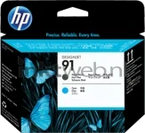 HP 91 printkop mat zwart en cyaan Front box