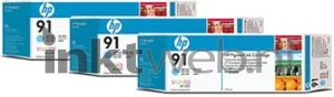 HP 91 3-pack licht cyaan (Origineel)