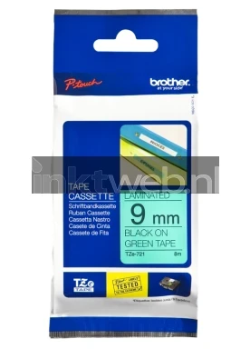Brother TZE-721 zwart op groen breedte 9 mm