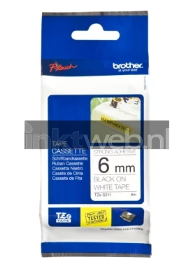 Brother TZE-S211 Sterk klevend zwart op wit breedte 6 mm