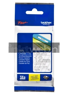 Brother TZE-135 wit op transparant breedte 12 mm